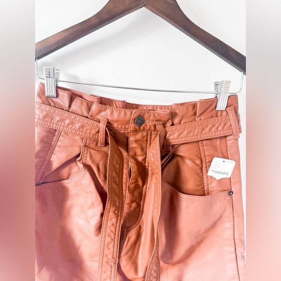 NWT Free People Brown Faux Leather Belted Mini Skirt - Picture 4 of 10